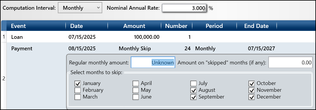 Example: the structure includes six months of interest only payments followed by six months of principal and interest over two years.